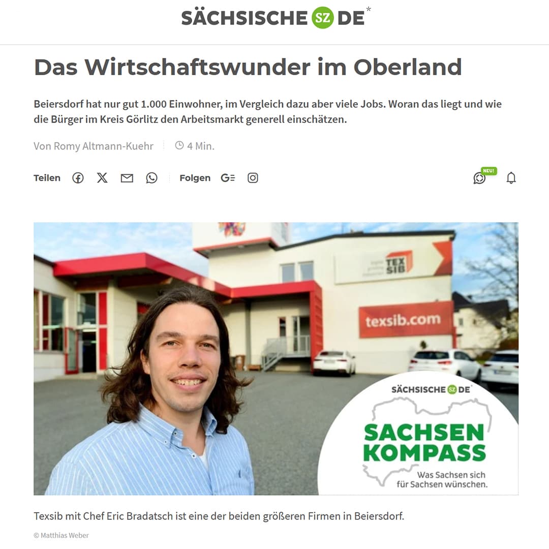 das-wirtschaftswunder-im-oberland Geschäftsführer Eric Bradatsch mit Firma im Hintergrund. Ausschnitt aus der Sächsischen Zeitung.